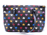 COACH Gallery Tote Signature Canvas & Leather With Heart Print Brown Black CP108
