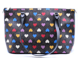 COACH Gallery Tote Signature Canvas & Leather With Heart Print Brown Black CP108
